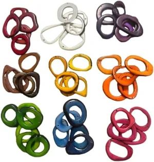 Multicolor tagua donut - hoop - ring disc | 45 discs of tagua nut from Colombia in 9 colors. 5 tagua discs for each color | Size: 4x3 cm. approx | Top and Bottom Drilled