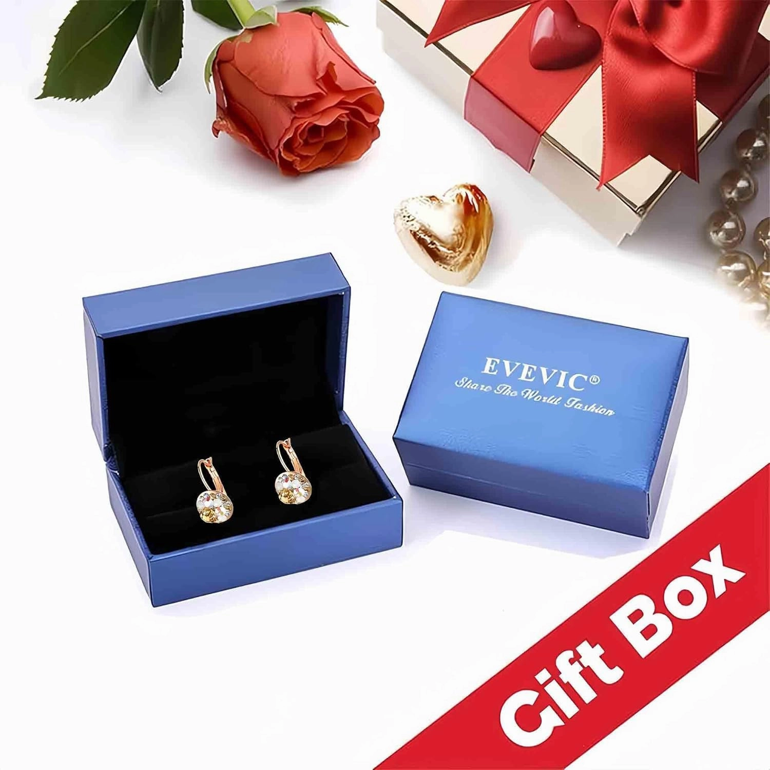 Multicolored Austrian Crystal Leverback Earrings for Women 14K Gold Plated Dangle Hoop Earrings Hypoallergenic Jewelry