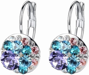 Multicolored Austrian Crystal Leverback Earrings for Women 14K Gold Plated Dangle Hoop Earrings Hypoallergenic Jewelry