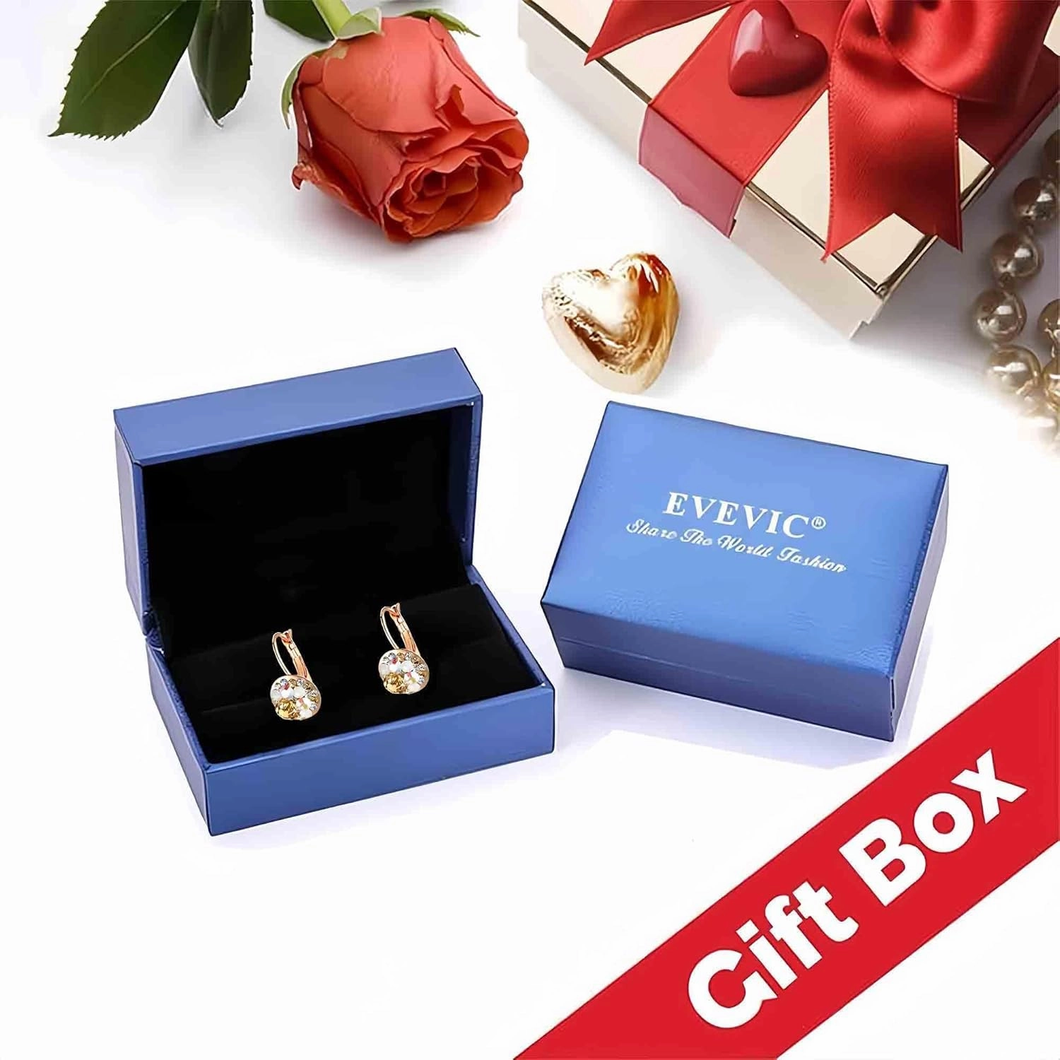 Multicolored Austrian Crystal Leverback Earrings for Women 14K Gold Plated Dangle Hoop Earrings Hypoallergenic Jewelry