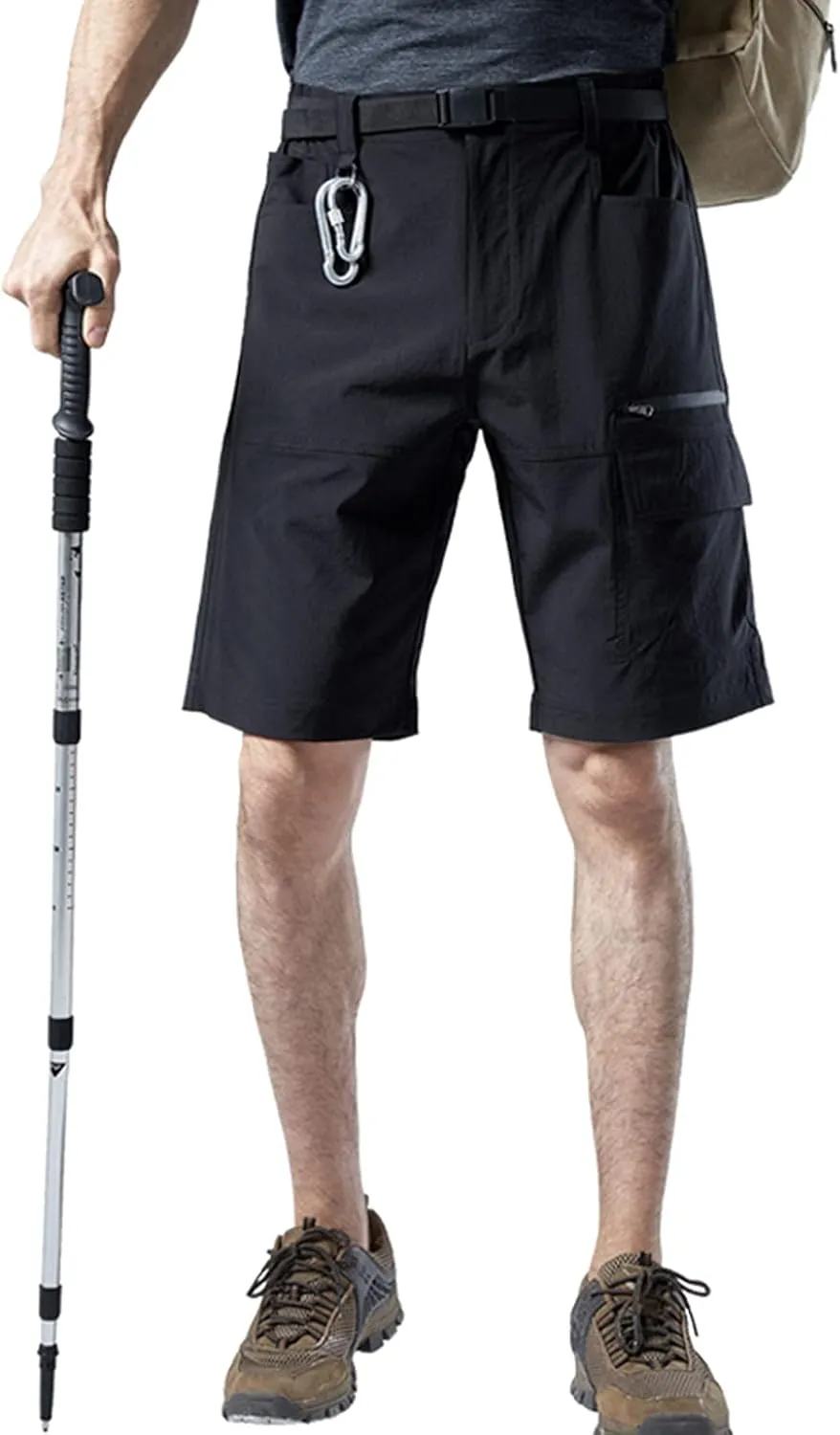 Muscularfit Mens Big and Tall Shorts Elastic Waist Multi Pocket Cargo Shorts Casual Summer Solid Tooling Shorts Athletic Pant