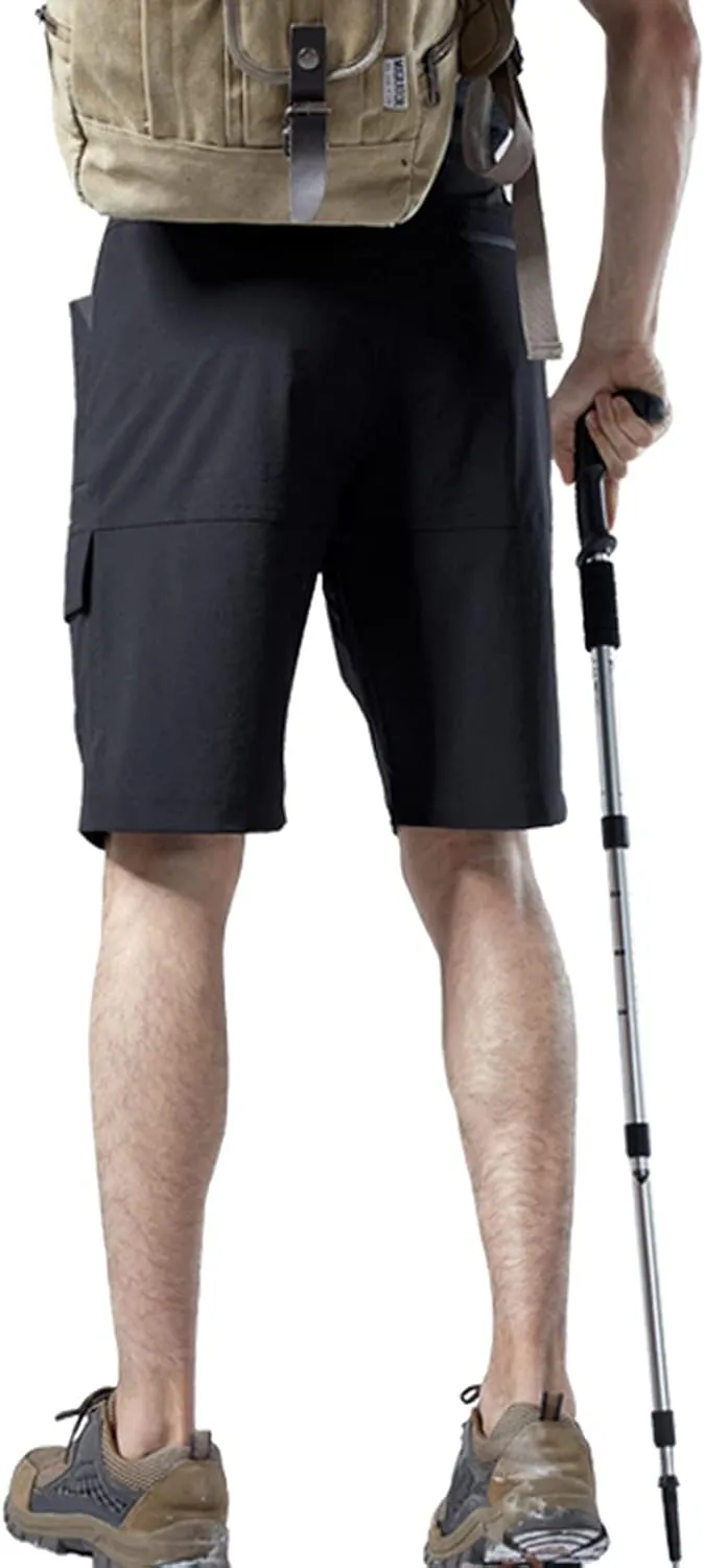 Muscularfit Mens Big and Tall Shorts Elastic Waist Multi Pocket Cargo Shorts Casual Summer Solid Tooling Shorts Athletic Pant