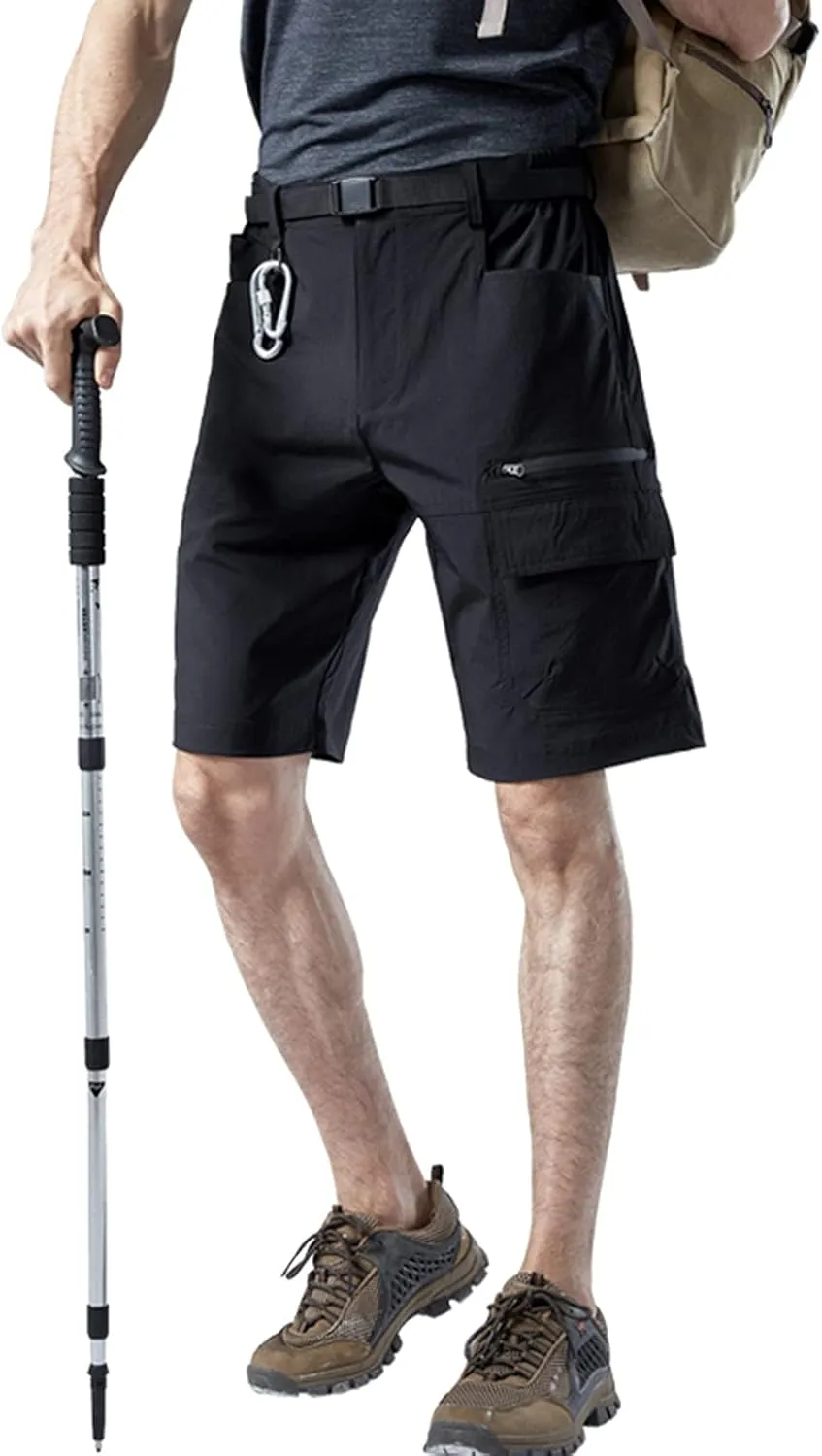 Muscularfit Mens Big and Tall Shorts Elastic Waist Multi Pocket Cargo Shorts Casual Summer Solid Tooling Shorts Athletic Pant