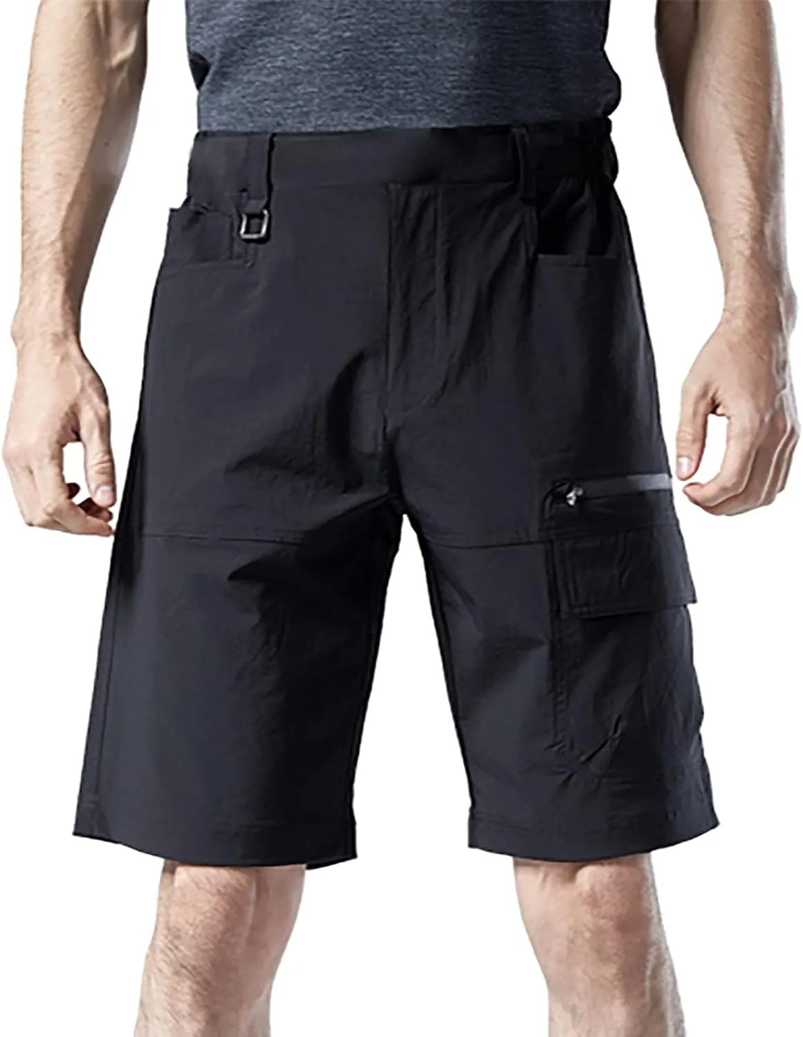 Muscularfit Mens Big and Tall Shorts Elastic Waist Multi Pocket Cargo Shorts Casual Summer Solid Tooling Shorts Athletic Pant