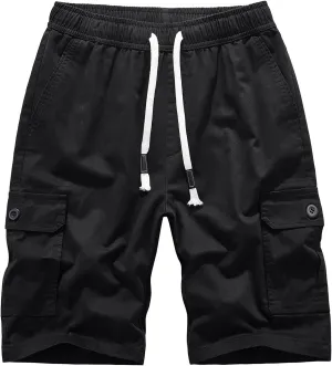 Muscularfit Mens Cotton Cargo Shorts with Pockets Drawstring Elastic Waist Camouflage Shorts Regular Fit Camo Athletic Shorts