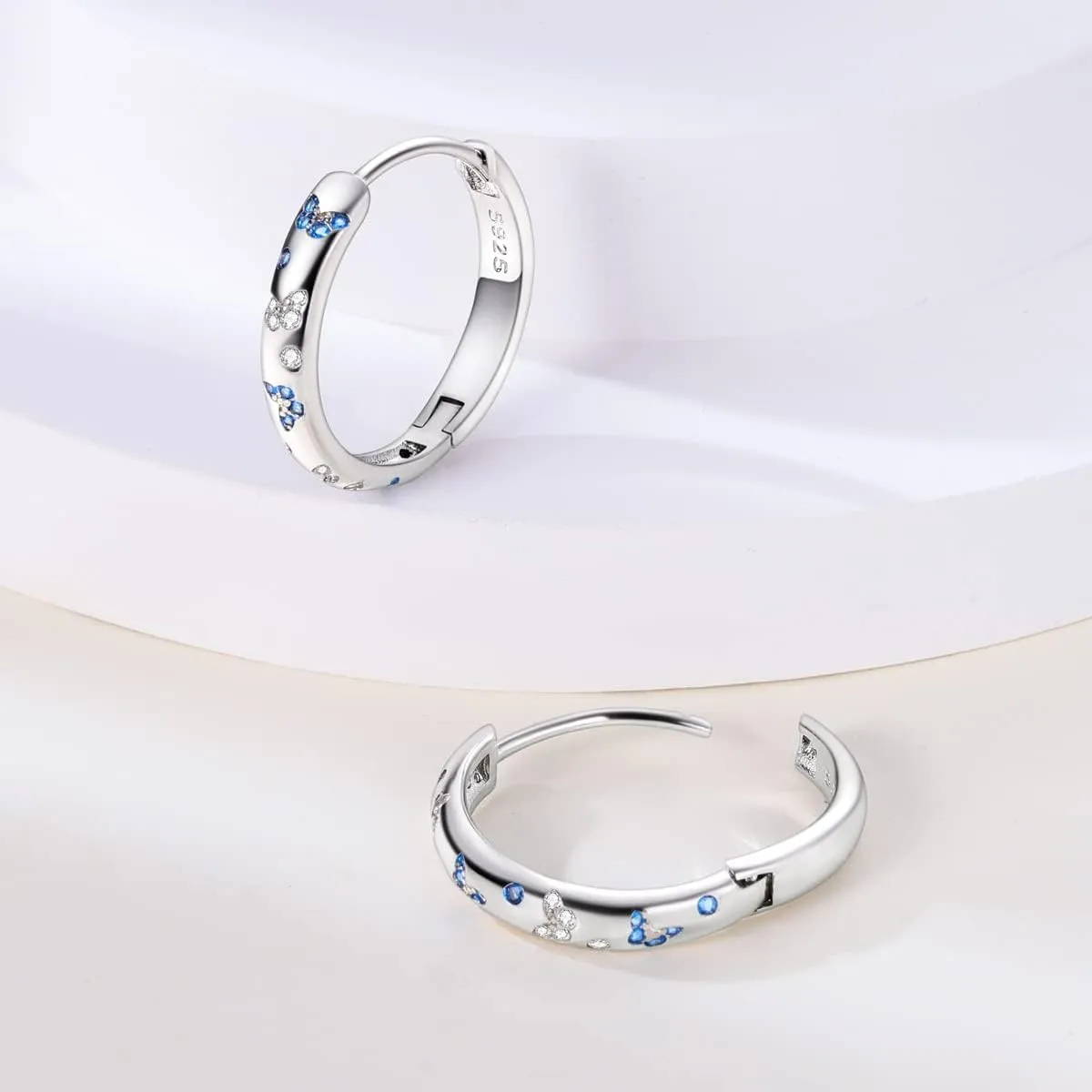 NARMO 925 Sterling Silver Hoop Earrings Heart Hoop Earings for Women U Shaped Hoop Earrings Colorful Cubic Zirconia Large Big Hoops Various Hypoallergenic Hoop Earrings