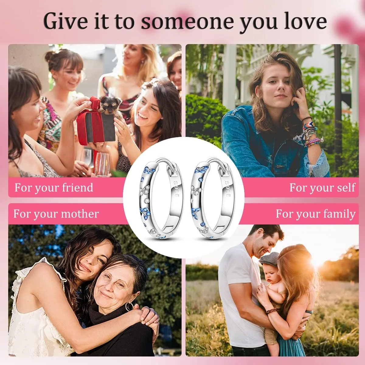 NARMO 925 Sterling Silver Hoop Earrings Heart Hoop Earings for Women U Shaped Hoop Earrings Colorful Cubic Zirconia Large Big Hoops Various Hypoallergenic Hoop Earrings