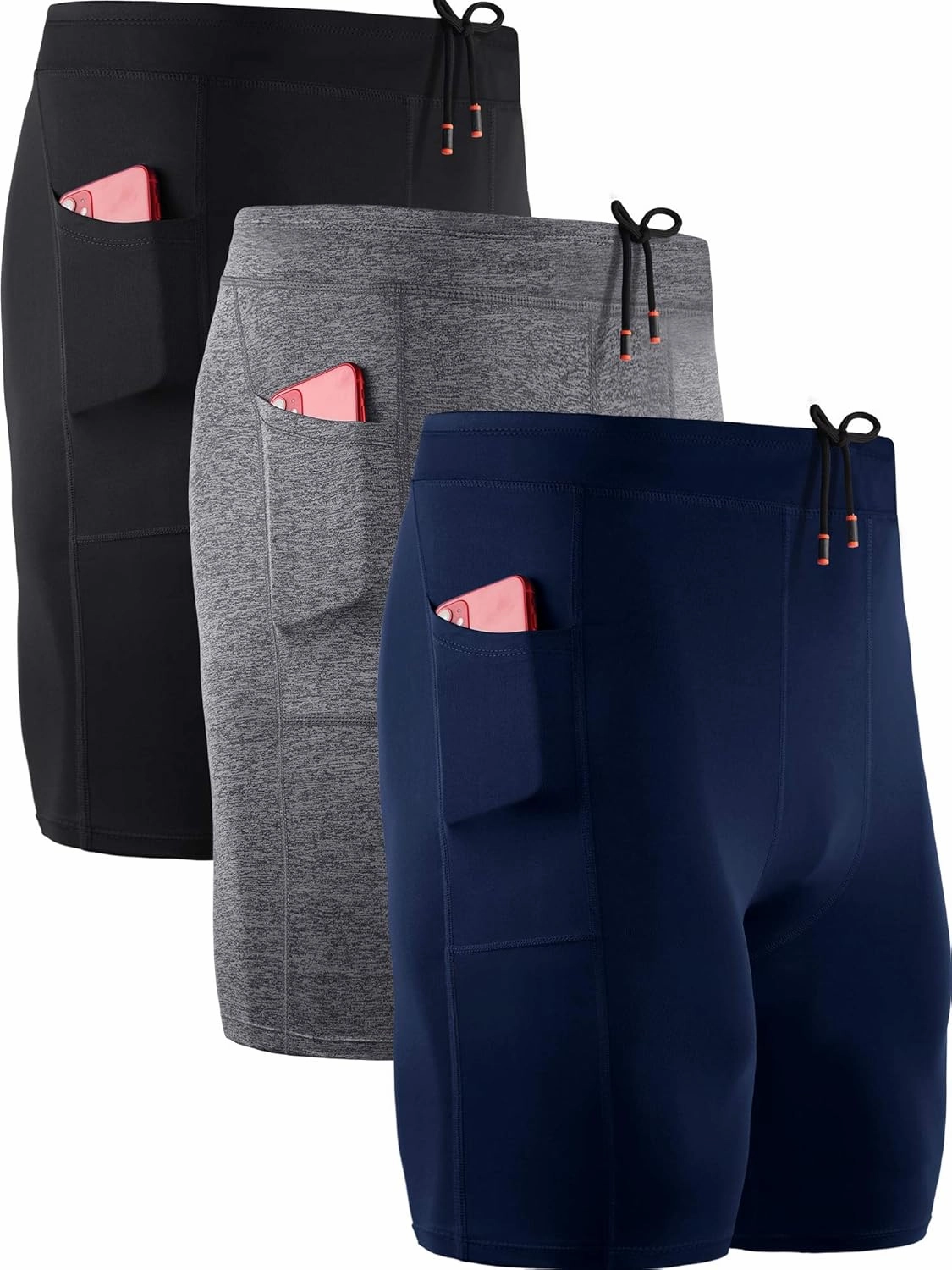 NELEUS Men's 3 Pack Running Compression Shorts with Pockets