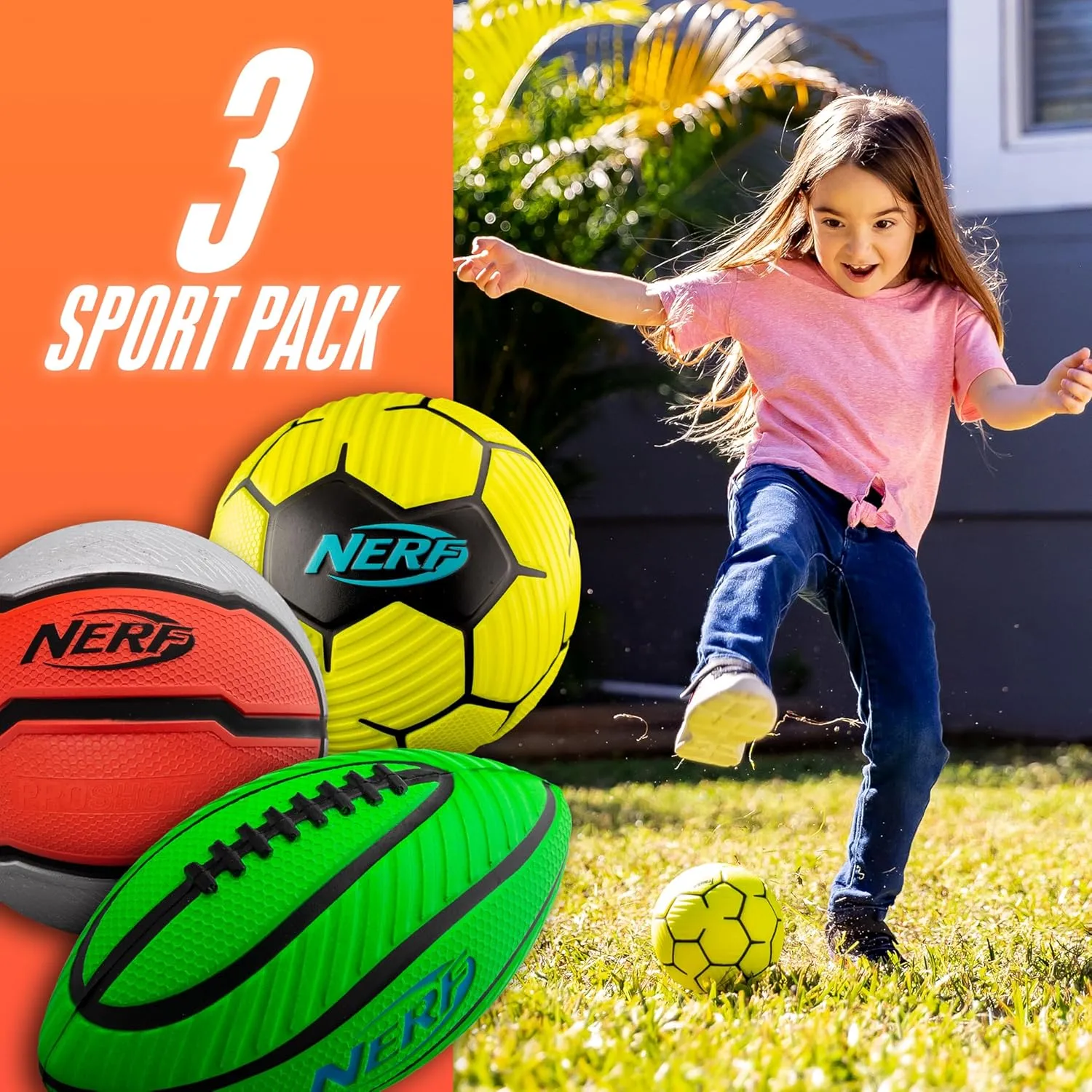 Nerf Mini Foam Sports Ball Set - Foam Football, Soccer Ball   Basketball Set Soft Foam Sports Set for Kids