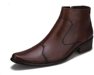 New Ankle Boots for Men Mens Pointed Zip High Top Boots Office Party Business Holiday for Club Genuine Leather The First Layer of Cowhide