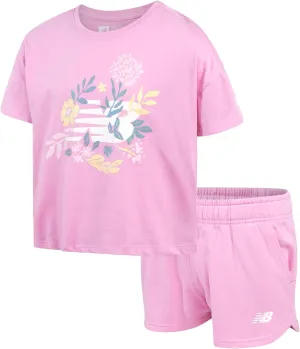New Balance Girls' Active Shorts Set - 2 Piece Short Sleeve Performance T-Shirt and Fleece Shorts (Size: 7-16)