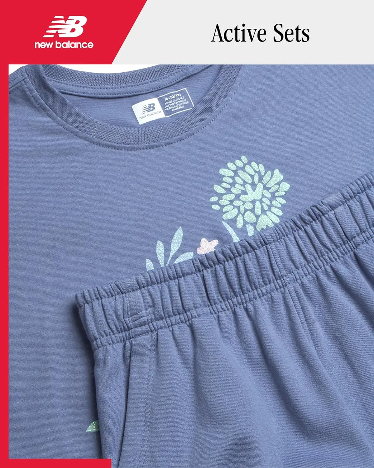 New Balance Girls' Active Shorts Set - 2 Piece Short Sleeve Performance T-Shirt and Fleece Shorts (Size: 7-16)