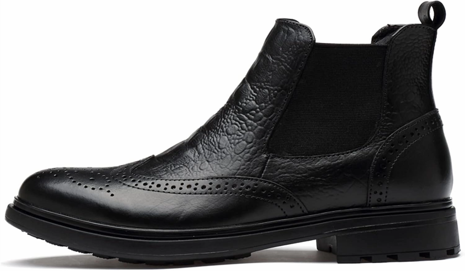 New Chelsea Boots For Men Elastic Bandage Carved Brogue Win Tip Crocodile Print Cowhide Leather Anti-slip Wearable Non Waterproof Formal Classic Slip On