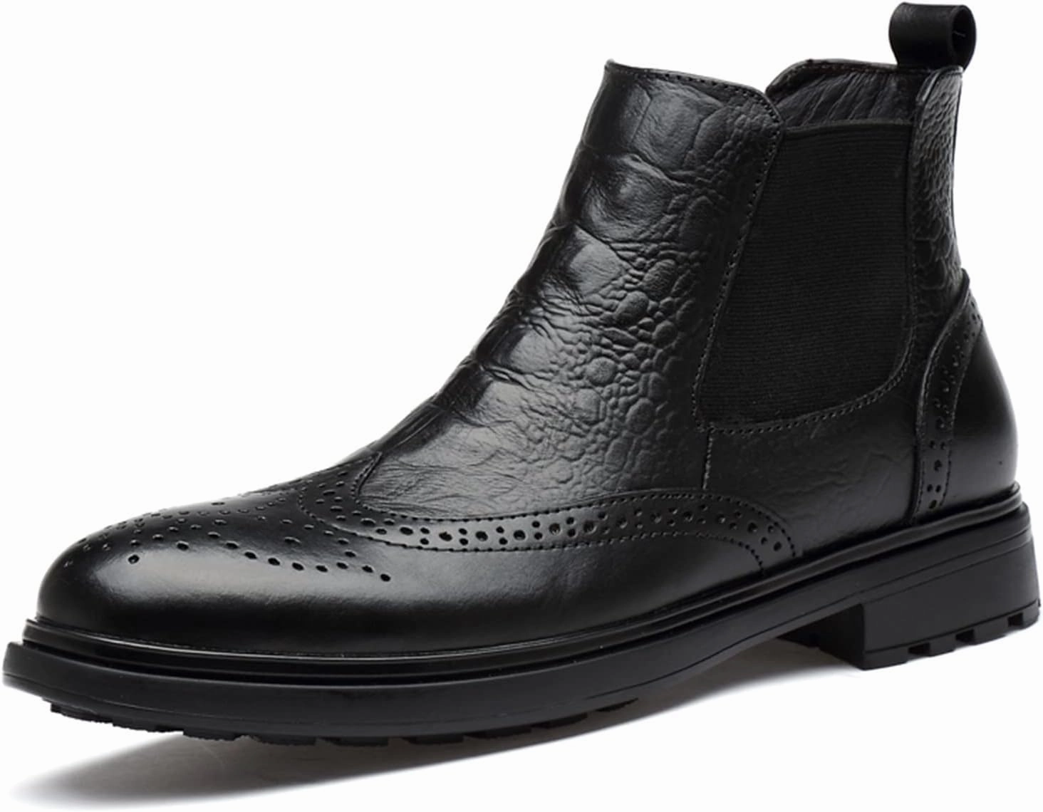 New Chelsea Boots For Men Elastic Bandage Carved Brogue Win Tip Crocodile Print Cowhide Leather Anti-slip Wearable Non Waterproof Formal Classic Slip On