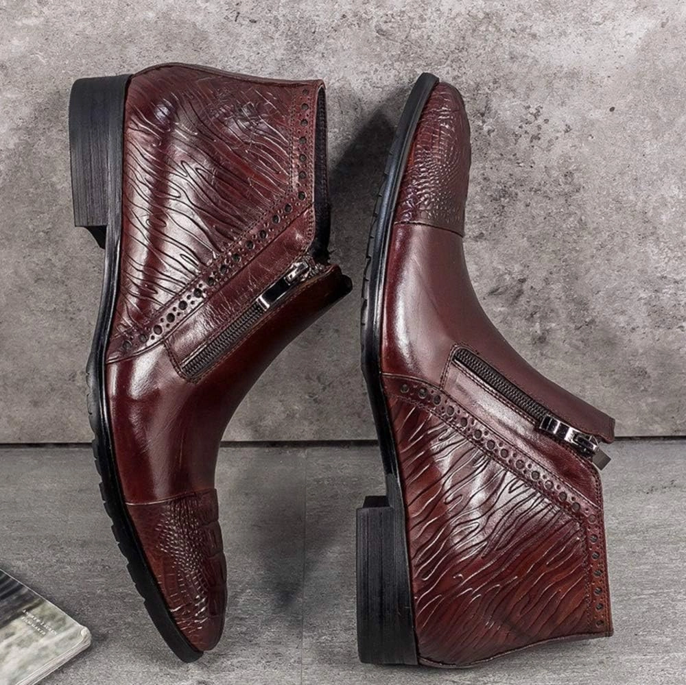 NEW Men Ankle Boots Mens Pointed Captoe Zip Ankle Boots Office Club Show Business For Party The First Layer Of Cowhide Pure Genuine Leather