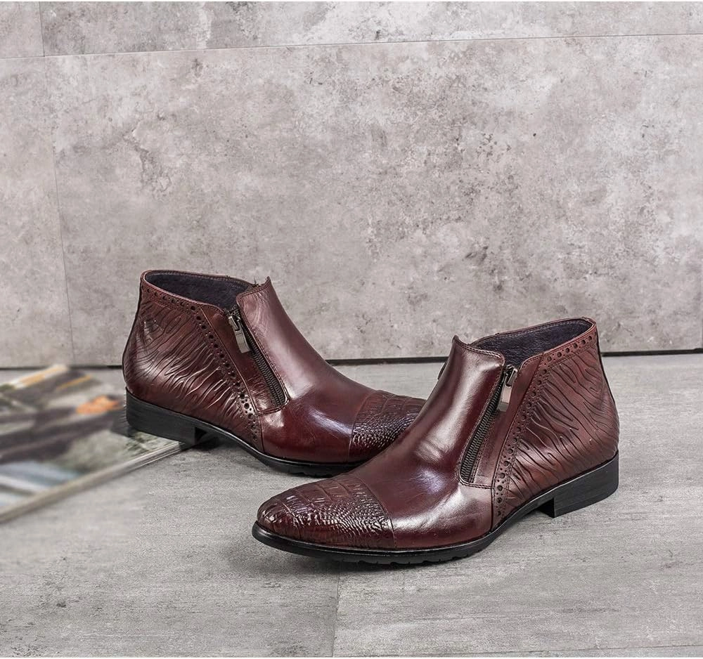 NEW Men Ankle Boots Mens Pointed Captoe Zip Ankle Boots Office Club Show Business For Party The First Layer Of Cowhide Pure Genuine Leather