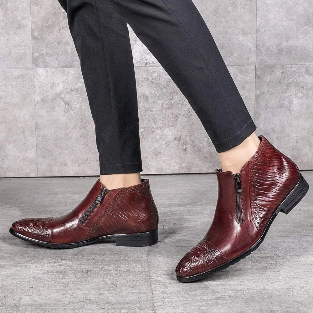 NEW Men Ankle Boots Mens Pointed Captoe Zip Ankle Boots Office Club Show Business For Party The First Layer Of Cowhide Pure Genuine Leather