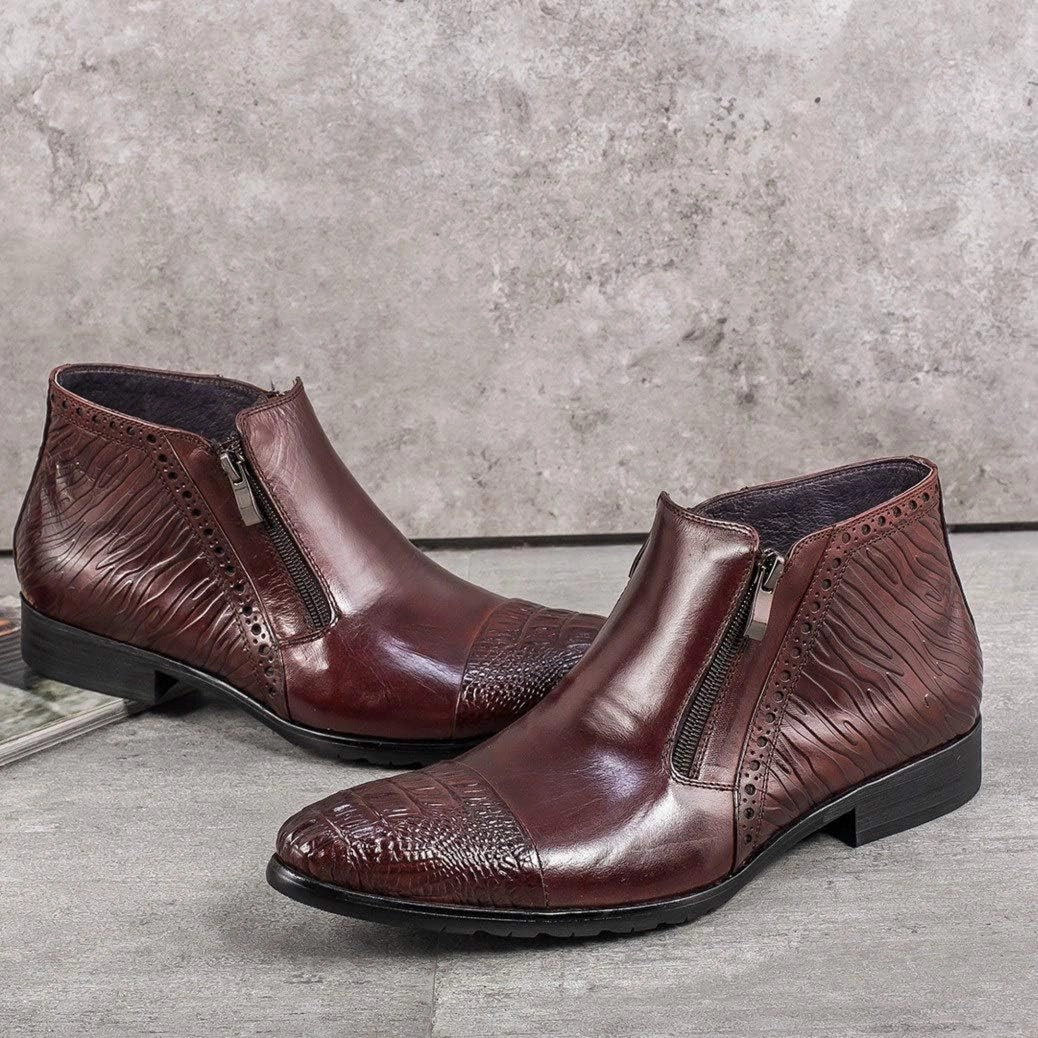 NEW Men Ankle Boots Mens Pointed Captoe Zip Ankle Boots Office Club Show Business For Party The First Layer Of Cowhide Pure Genuine Leather
