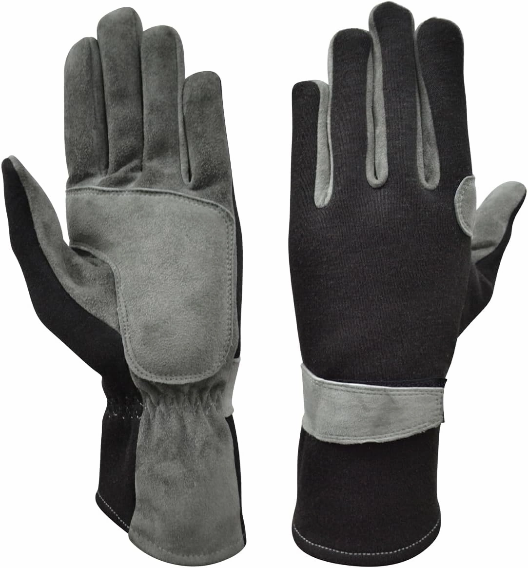 New Nomex & Leather Car Racing Gloves, Fire Retardant, Driving, Flying, Pilot, Gloves for Race Car Drivers, Flame Resistant Motorsport Gloves, Black and Grey