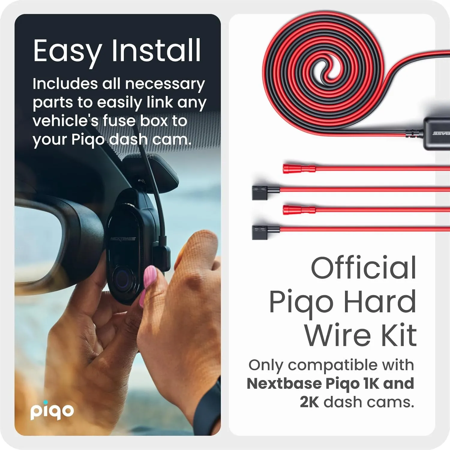 Nextbase Piqo Pro Install Cable Hardwire Kit, 1-Meter Cable, Easy Installation, Compatible with Piqo 1k