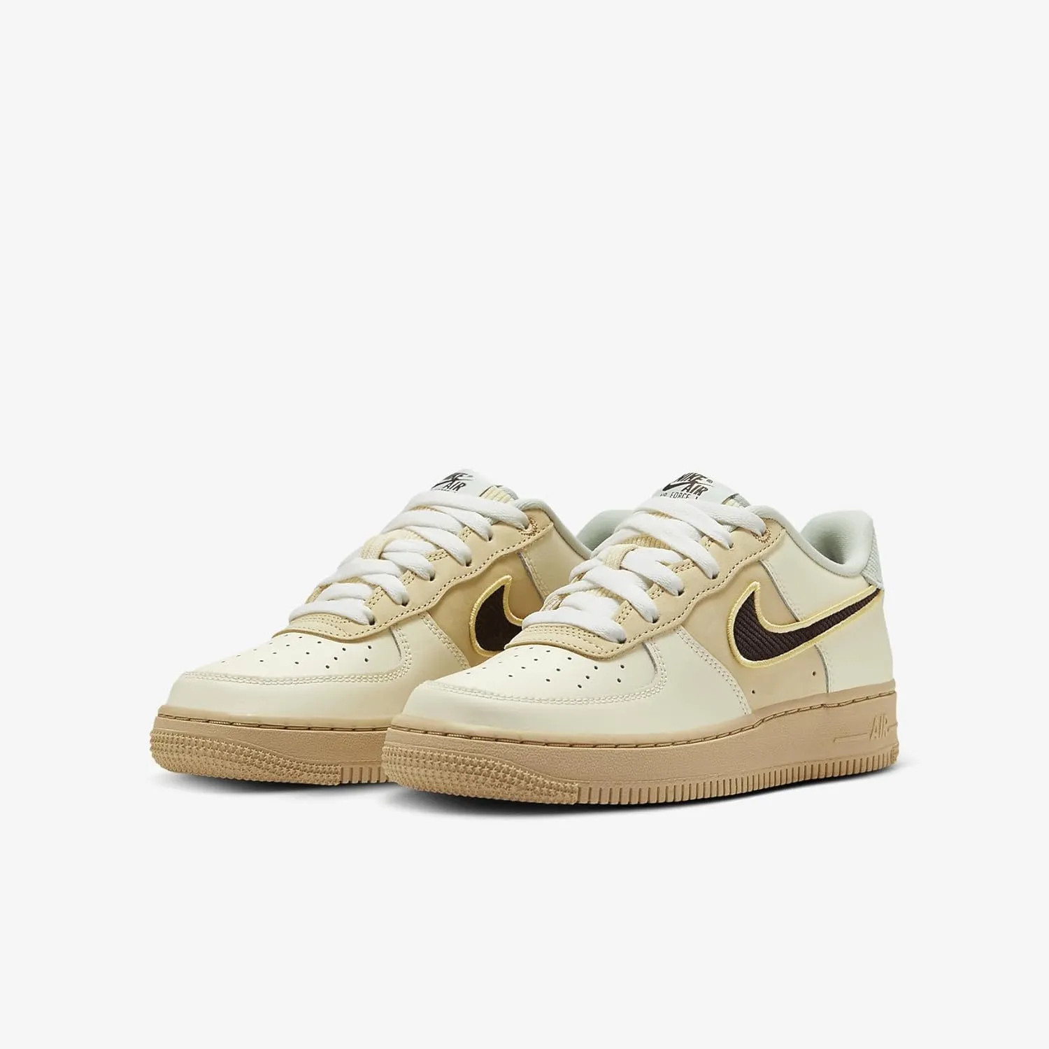 Nike Air Force 1 LV8 Big Kids' Shoes (HQ3473-122, Coconut Milk/Sesame/Seafoam/Baroque Brown)