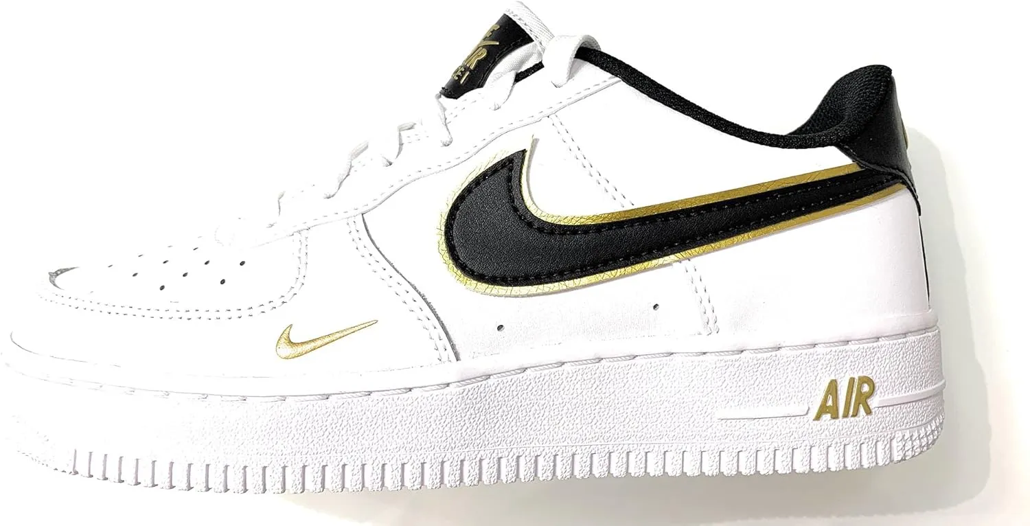 NIKE Air Force 1 LV8 Grade School Lifestyle Shoe (White/Gold), 5.5Y
