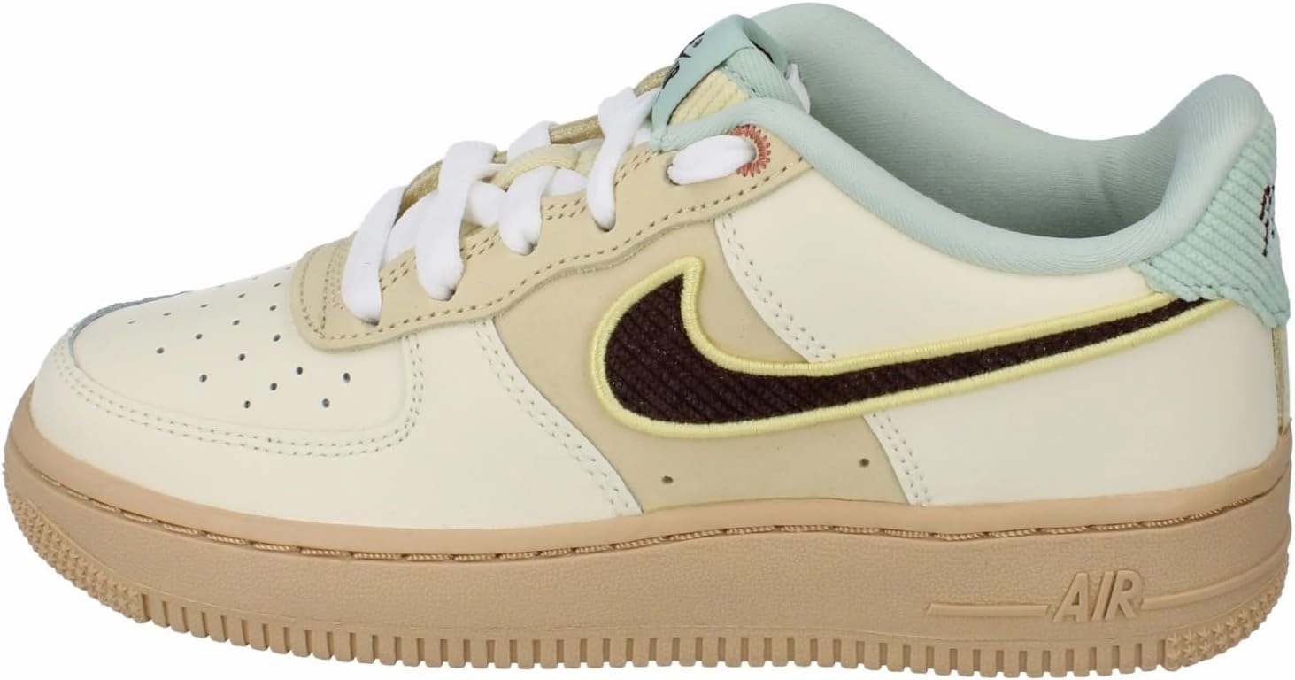 Nike Air Force 1 LV8 Big Kids' Shoes (HQ3473-122, Coconut Milk/Sesame/Seafoam/Baroque Brown)