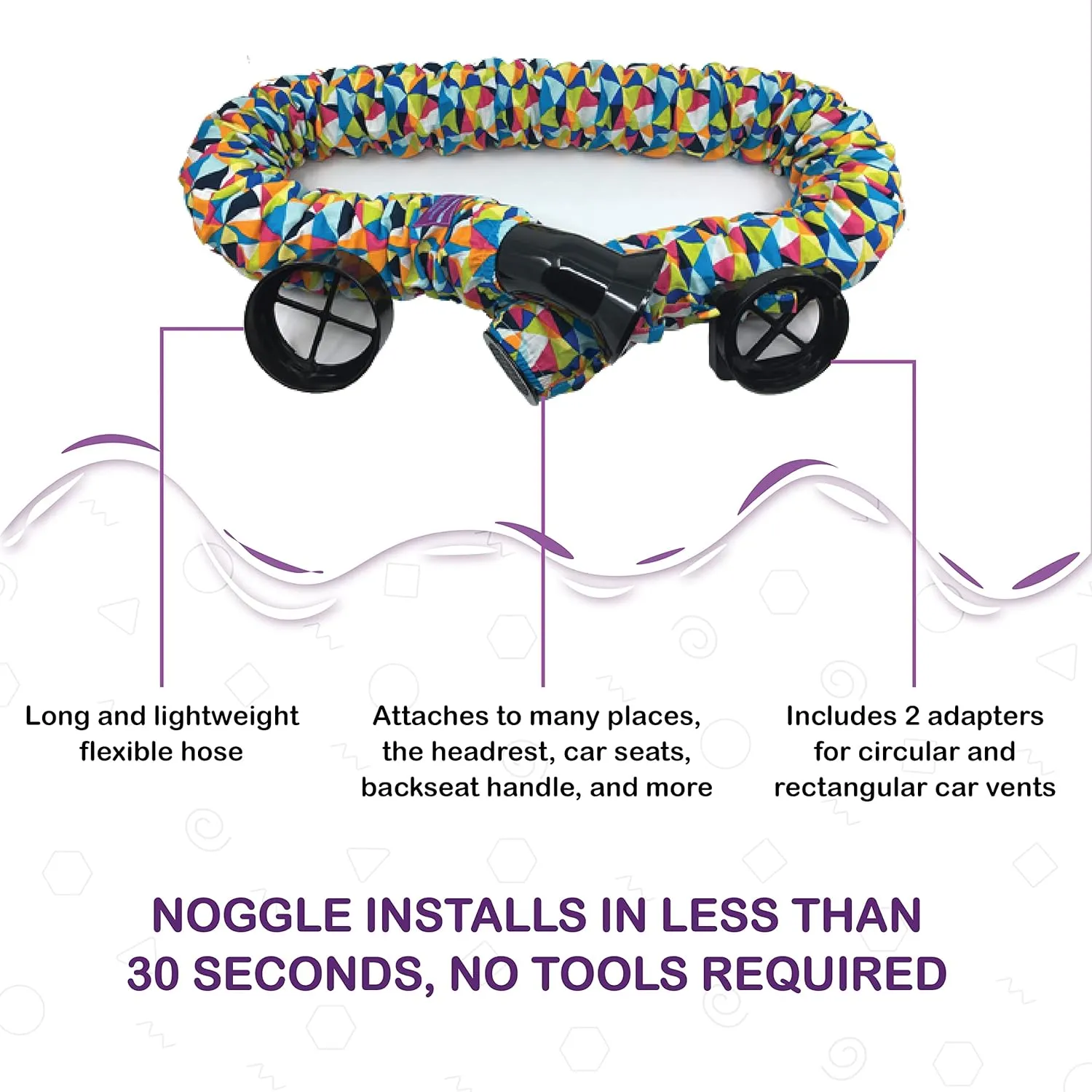 NOGGLE, 6ft - Kids Personal Air Conditioning System, Made in USA, Directs Cool Air to Children in The Backseat - Air Conditioning Vent Hose for Vehicles, Making The Back Seat Cool Again - Black