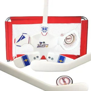 Nova Hockey Complete Set Table/Floor Hockey Game, Goalie, Net, (1) Pucks, (2) Sticks., White