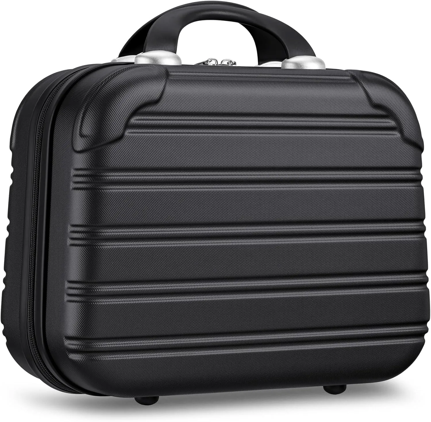 Noverlife 14 Inch Portable Makeup Case, Hard Case Makeup Travel Bag with Handle and Zipper, Makeup Train Case, Stylish Cosmetic Luggage Organizer Toiletry Box for Travel Camping Women Girls - Black