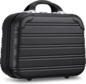 Noverlife 14 Inch Portable Makeup Case, Hard Case Makeup Travel Bag with Handle and Zipper, Makeup Train Case, Stylish Cosmetic Luggage Organizer Toiletry Box for Travel Camping Women Girls - Black
