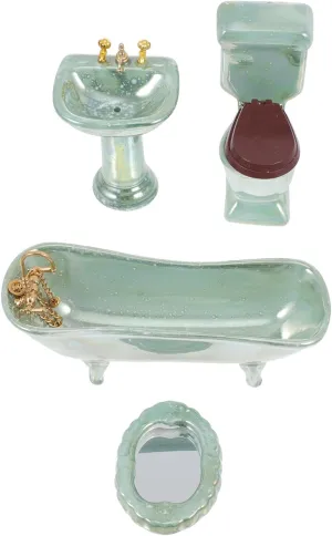 NUOBESTY Home Decor 1: 12 Miniature Porcelain Bathroom Set Toilet Basin Bathtub Mirror Miniature Ornaments for Doll House Plant Pot Decoraciones Para Salas De Casa