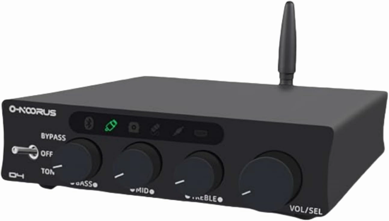 O-NOORUS D4 Bluetooth Stereo Amplifier, Home Audio Receivers & Amplifiers with HDMI ARC, Optical, RCA, Mini Class D Amp, Compact Speaker Amp for Indoor/Outdoor/Garage (Black)