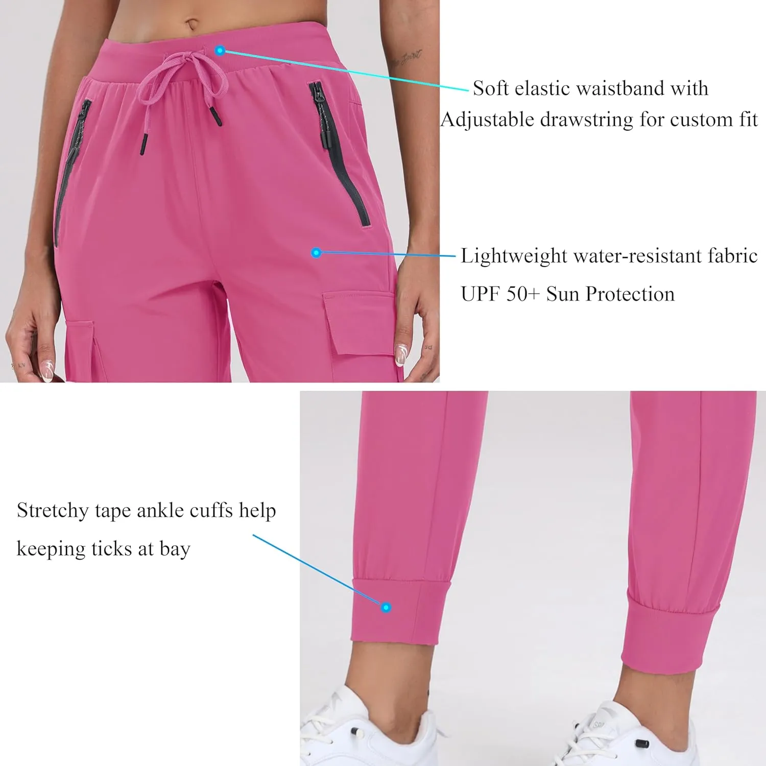 Oalka Women's Cargo Hiking Pants Lightweight Travel Pockets Joggers Quick Dry