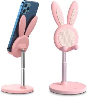 OATSBASF Cute Cell Phone Stand, Adjustable Bunny Phone Stand for Desk, Thick Case Friendly Holder Compatible with iPhone, Kindle, iPad, Switch, All Phones (Pink)