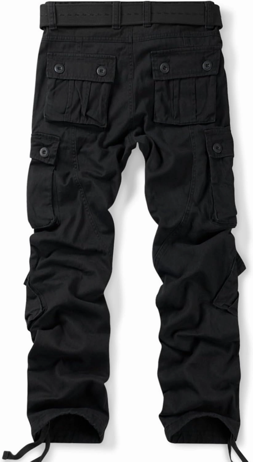 OCHENTA Men's Cotton Casual Cargo Work Pants Baggy Camo Tactical Combat Trousers with 8 Pockets (No Belt)