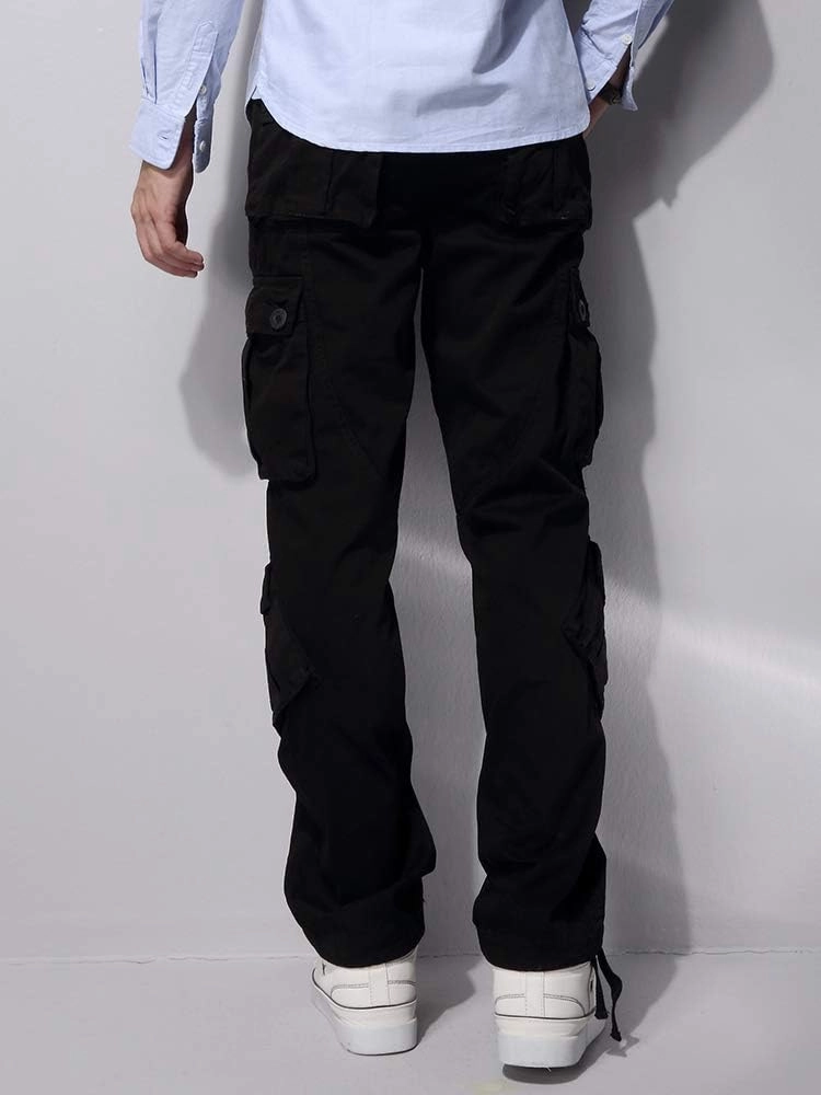 OCHENTA Men's Cotton Casual Cargo Work Pants Baggy Camo Tactical Combat Trousers with 8 Pockets (No Belt)