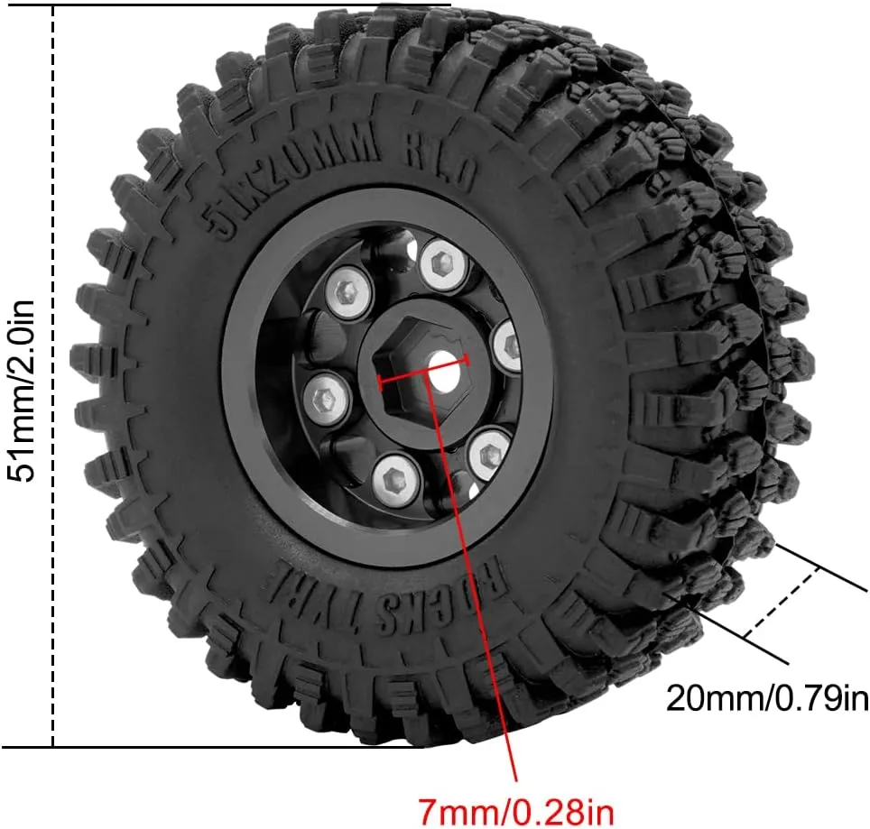 OGRC 4Pcs 1.0 Wheel Rims 1.0 Beadlock Wheels Rims 1.0 Tires Soft Rubber Crawler Wheel Tires for Axial SCX24 Gladiator Bronco C10 JLU Deadbolt RC Crawler Upgrades Parts (Black)