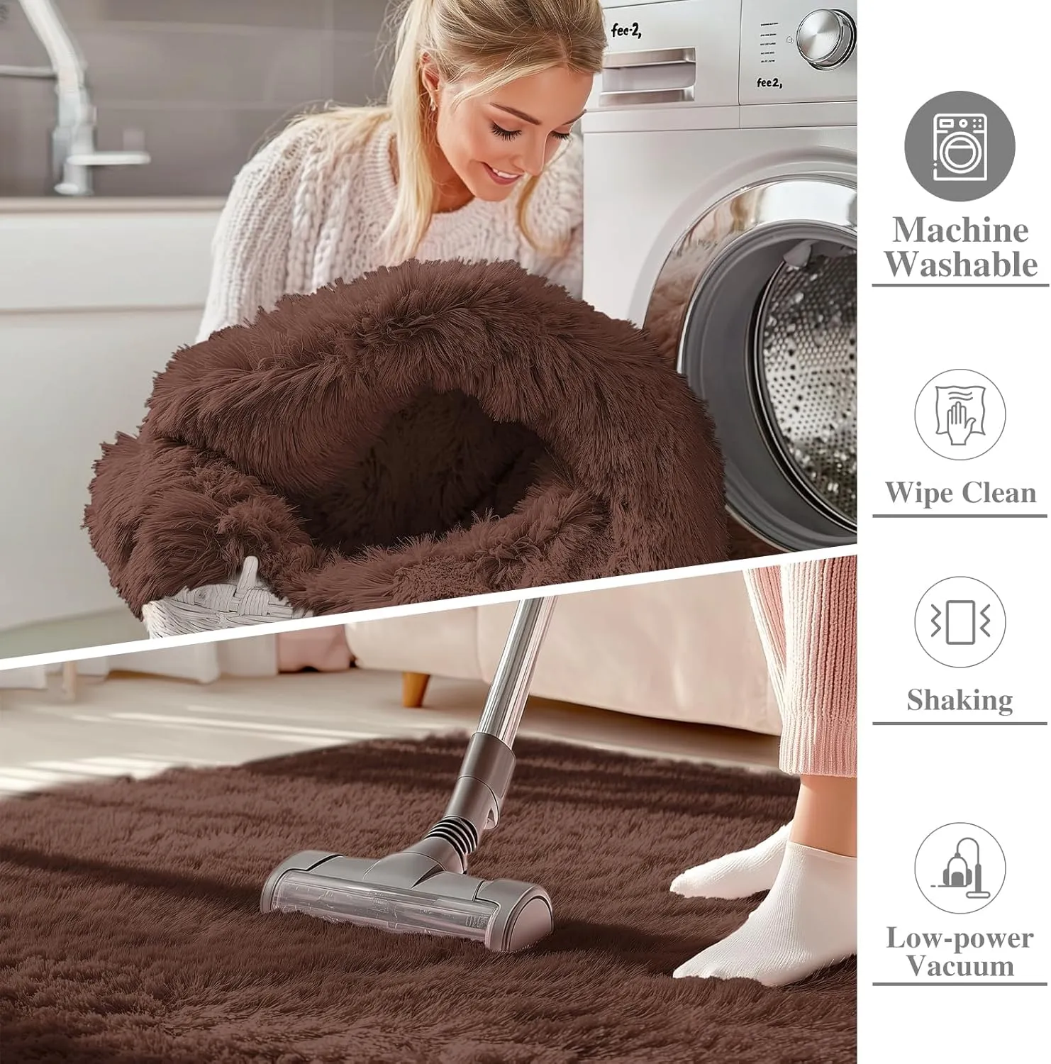 OLANLY 2x8 Machine Washable Runner Rugs for Hallway, Soft Fluffy Shaggy Bedside Rugs for Bedroom, Living Room, Indoor Floor Carpet for Kids Girls and Boys, Nursery Rooms, Home Decor Aesthetic, Coffee