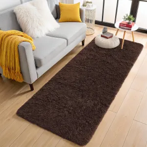 OLANLY 2x8 Machine Washable Runner Rugs for Hallway, Soft Fluffy Shaggy Bedside Rugs for Bedroom, Living Room, Indoor Floor Carpet for Kids Girls and Boys, Nursery Rooms, Home Decor Aesthetic, Coffee