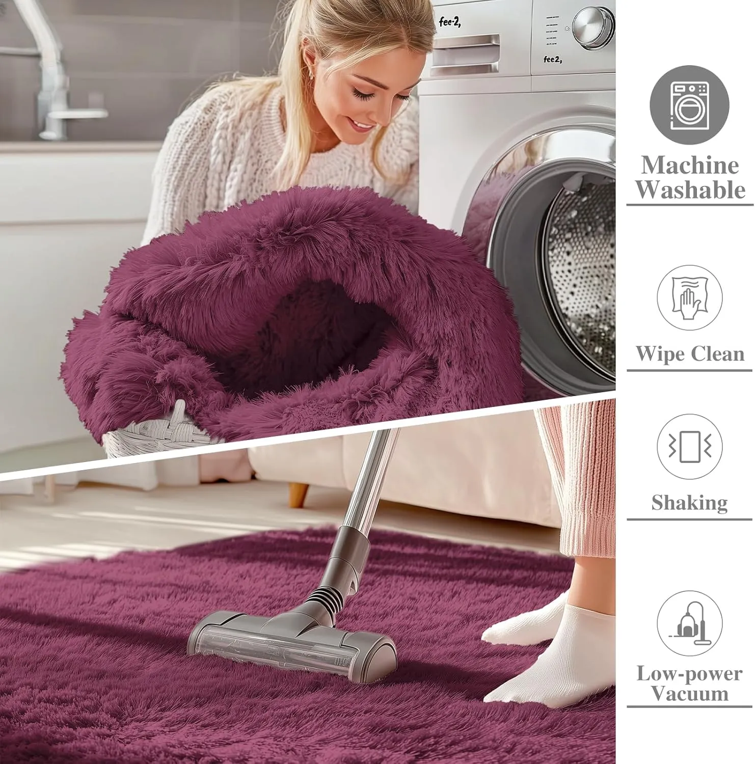 OLANLY 2x8 Machine Washable Runner Rugs for Hallway, Soft Fluffy Shaggy Bedside Rugs for Bedroom, Living Room, Indoor Floor Carpet for Kids Girls Boys, Nursery Rooms, Home Decor Aesthetic, Burgundy