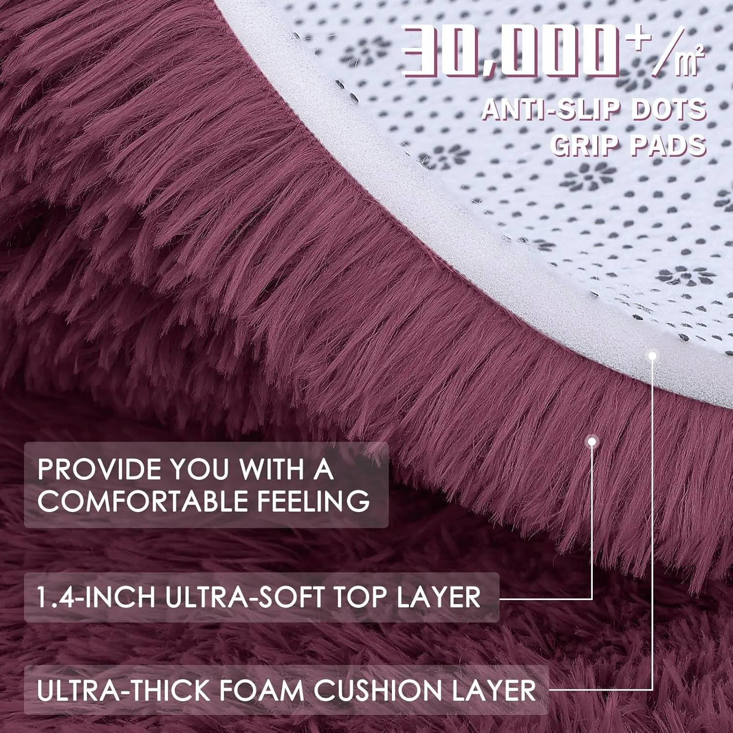 OLANLY 2x8 Machine Washable Runner Rugs for Hallway, Soft Fluffy Shaggy Bedside Rugs for Bedroom, Living Room, Indoor Floor Carpet for Kids Girls Boys, Nursery Rooms, Home Decor Aesthetic, Burgundy