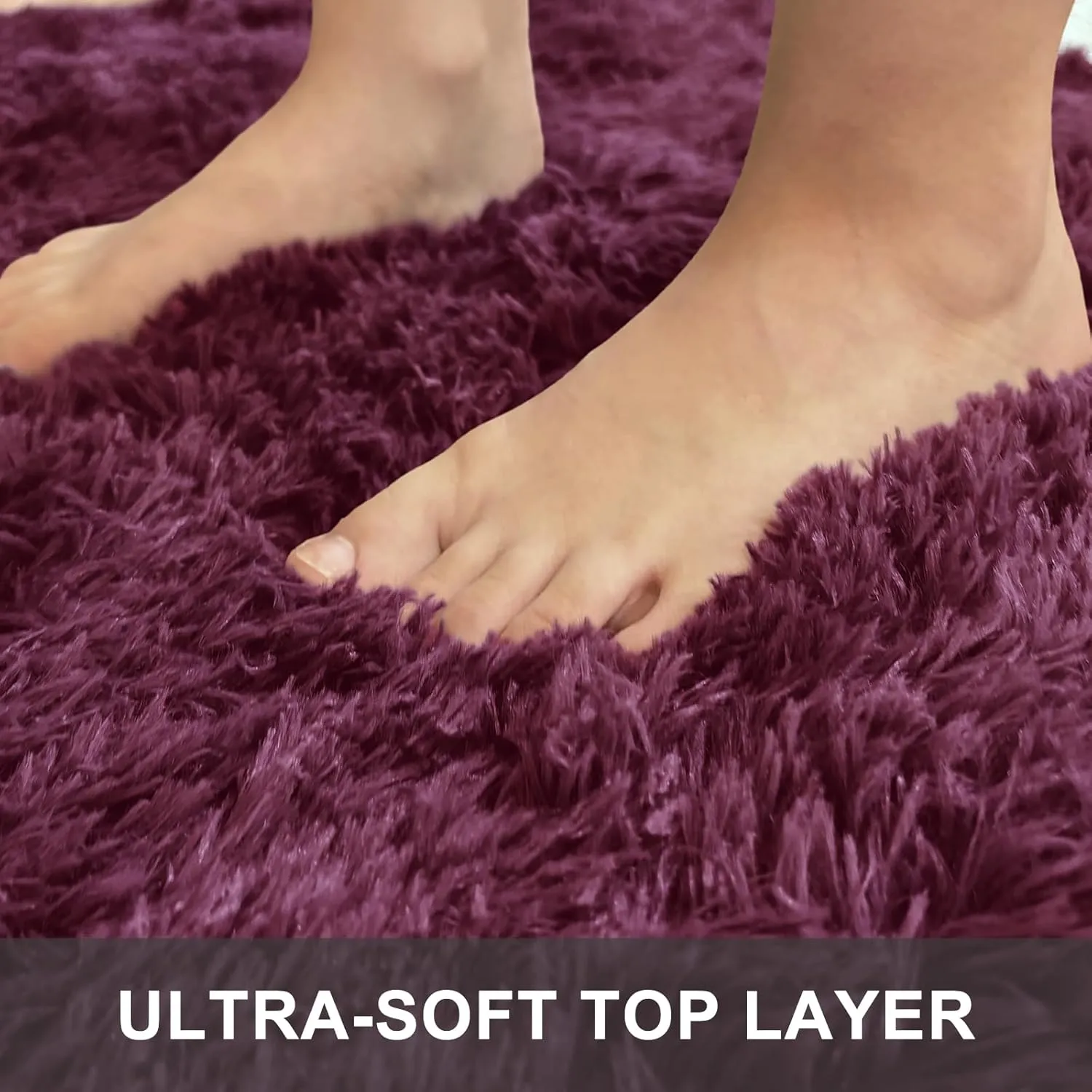 OLANLY 2x8 Machine Washable Runner Rugs for Hallway, Soft Fluffy Shaggy Bedside Rugs for Bedroom, Living Room, Indoor Floor Carpet for Kids Girls Boys, Nursery Rooms, Home Decor Aesthetic, Burgundy