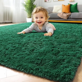 ONASAR Dark Green Area Rugs for Bedroom Living Room, 4x6 Rug, Fluffy Soft Plush Shaggy Bedside Throw Rug, Washable Indoor Floor Carpets for Nursery Kids Girls Boys Teen Dorm Playroom Home Decor