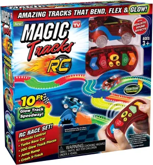 Ontel Magic Tracks RC - Remote Control Turbo Race Cars & 10 ft of Flexible, Bendable Glow in the Dark Racetrack - As Seen on TV, Color may Vary