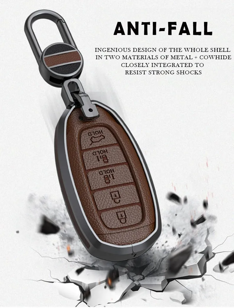 ontto 5-Button Car Key Bag Solid Key Holder Metal and Leather Key Fob Cover Compatible with Hyundai Elantra Grandeur Accent Solaris Sonata Palisade Kona Creta I20 I30 IX35 IX25 Accessories Black