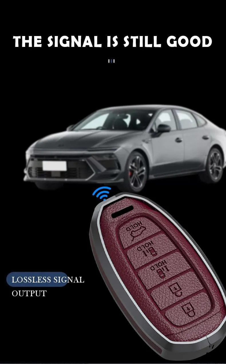 ontto 5-Button Car Key Bag Solid Key Holder Metal and Leather Key Fob Cover Compatible with Hyundai Elantra Grandeur Accent Solaris Sonata Palisade Kona Creta I20 I30 IX35 IX25 Accessories Black