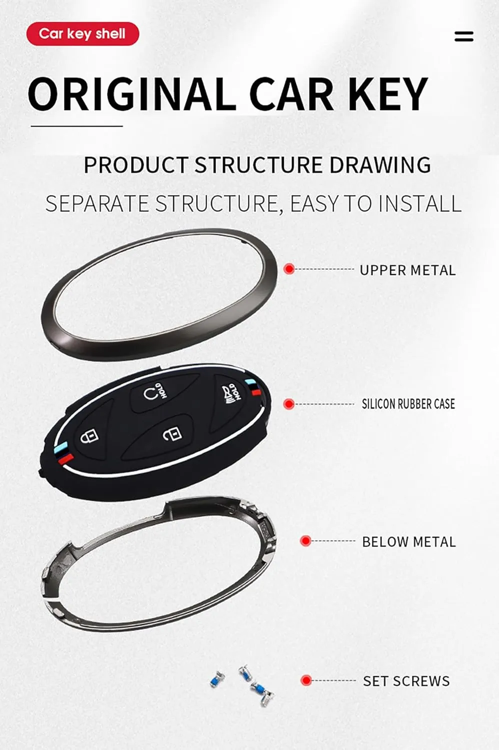 ontto 7-button Key Fob Protector Fit for Hyundai Ioniq 6 2023 Key Remote Solid Car Key Cover Fit for Hyundai Grandeur GN7 Kona 2024,Metal and Silicone Key Case for Hyundai Elantra 2023 2025,Silver