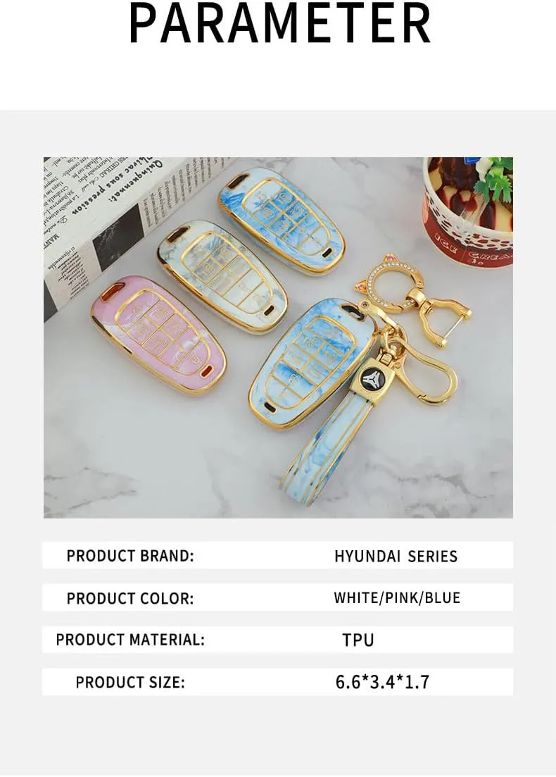 ontto 7-button Key Protector with Marble Pattern Soft TPU Car Key Bag Fit for Hyundai Sonata Sel IONIQ 5 Nexo Tucson Sonata 2020 Grandeur 2020 Sonata Limited Sorento Key Fob,Grey