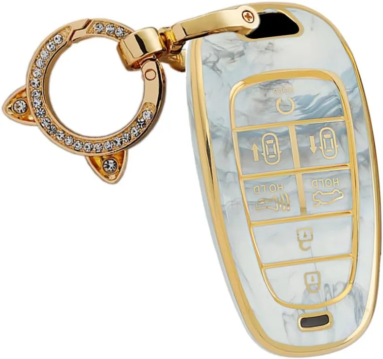 ontto 7-button Key Protector with Marble Pattern Soft TPU Car Key Bag Fit for Hyundai Sonata Sel IONIQ 5 Nexo Tucson Sonata 2020 Grandeur 2020 Sonata Limited Sorento Key Fob,Grey